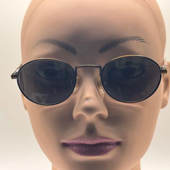 Vintage 90s-Y2K Small Round Gold Eyeglass Frames with New Non-RX Grey Sun Lenses main image 6